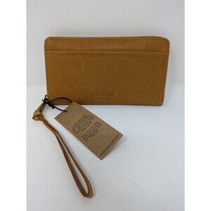 Margot New York Gabby Single Zip Around Leather Wallet Wristlet Brown Tan NWT